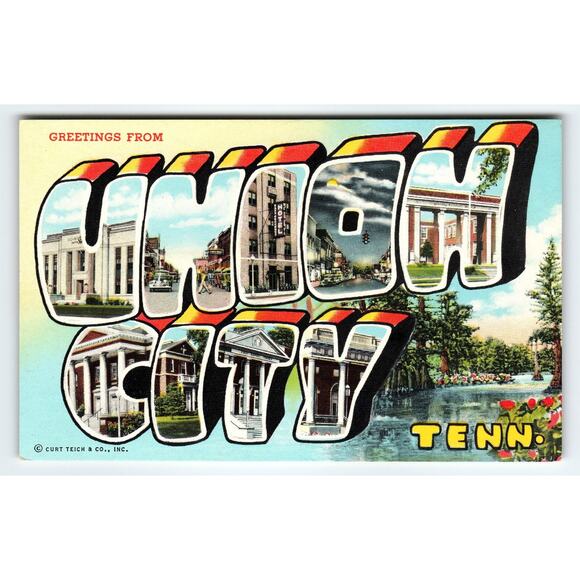 Vintage Greetings from Union City Tennessee Chrome Large Letter Postcard 1950's - Picture 1 of 2